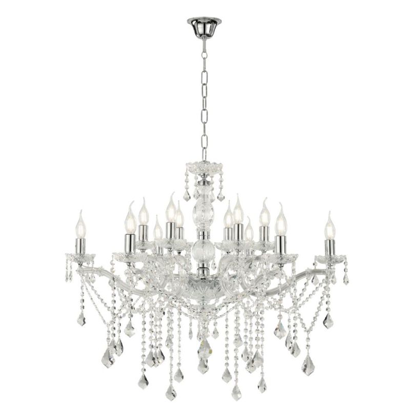 DAMASCO LAMPADARIO CLASSICO 12 LUCI BRACCI IN VETRO TRASPARENTE CON DECORI IN CRISTALLO OTTICO ONDALUCE CICIRIELLO - Cristalensi