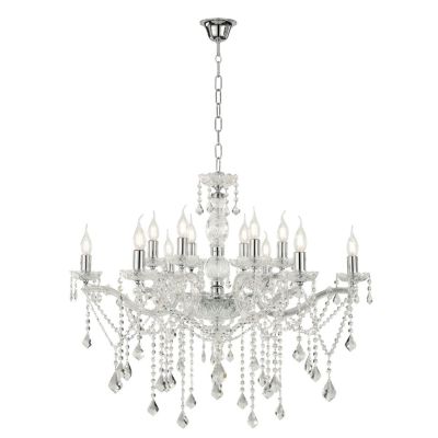 DAMASCO LAMPADARIO CLASSICO 12 LUCI BRACCI IN VETRO TRASPARENTE CON DECORI IN CRISTALLO OTTICO ONDALUCE CICIRIELLO - Cristalensi
