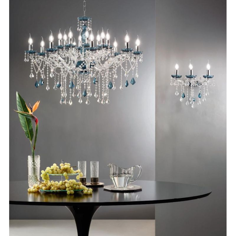 DAMASCO LAMPADARIO CLASSICO 16 LUCI BRACCI IN VETRO CON DECORI IN CRISTALLO 4 COLORI DISPONIBILI ONDALUCE CICIRIELLO - Cristalen