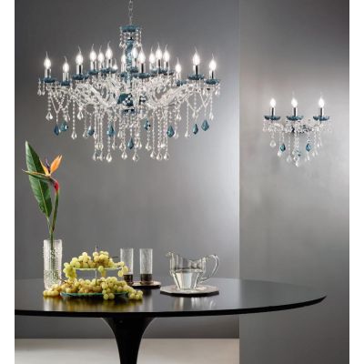 DAMASCO LAMPADARIO CLASSICO 16 LUCI BRACCI IN VETRO CON DECORI IN CRISTALLO 4 COLORI DISPONIBILI ONDALUCE CICIRIELLO - Cristalen