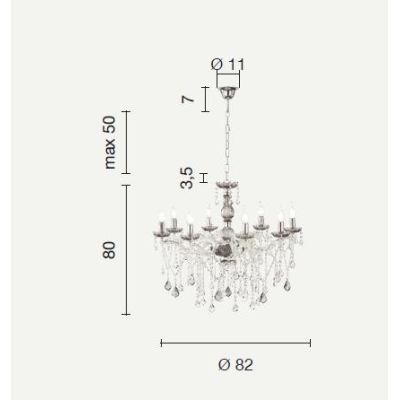 DAMASCO LAMPADARIO CLASSICO 8 LUCI BRACCI IN VETRO CON DECORI IN CRISTALLO 4 COLORI DISPONIBILI ONDALUCE CICIRIELLO - Cristalens