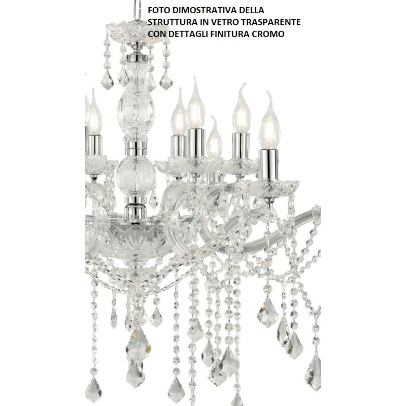 DAMASCO LAMPADARIO CLASSICO 8 LUCI BRACCI IN VETRO CON DECORI IN CRISTALLO 4 COLORI DISPONIBILI ONDALUCE CICIRIELLO - Cristalens