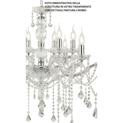 DAMASCO LAMPADARIO CLASSICO 8 LUCI BRACCI IN VETRO CON DECORI IN CRISTALLO 4 COLORI DISPONIBILI ONDALUCE CICIRIELLO - Cristalens