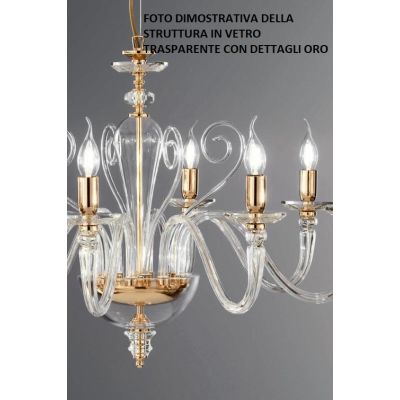 DEBUSSY 12 LUCI LAMPADARIO CLASSICO IN VETRO SOFFIATO 5 COLORI E CRISTALLO DI ONDALUCE ONDALUCE CICIRIELLO - Cristalensi Shop On