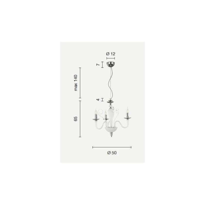 DEBUSSY LAMPADARIO CLASSICO A 3 LUCI IN VETRO SOFFIATO E CRISTALLO 5 COLORI ONDALUCE CICIRIELLO - Cristalensi Shop Online