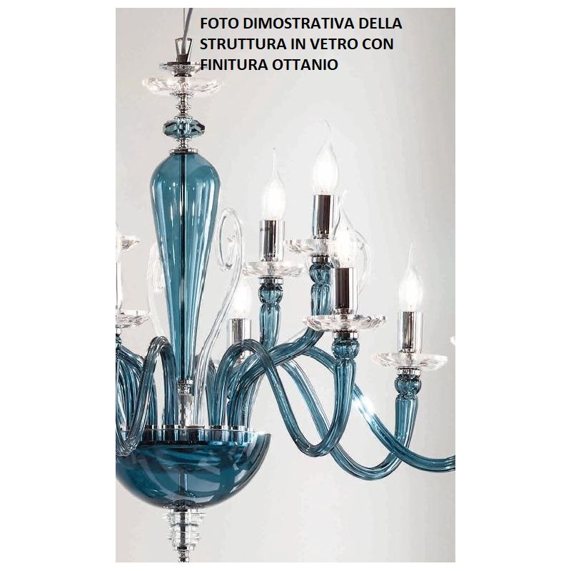 DEBUSSY LAMPADARIO CLASSICO A 3 LUCI IN VETRO SOFFIATO E CRISTALLO 5 COLORI ONDALUCE CICIRIELLO - Cristalensi Shop Online