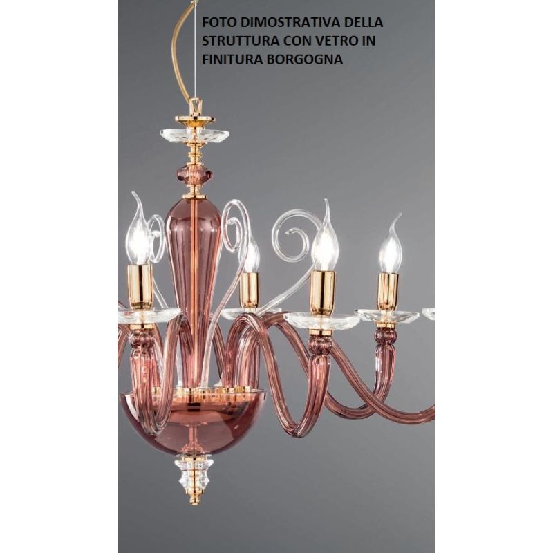 DEBUSSY LAMPADARIO CLASSICO A 3 LUCI IN VETRO SOFFIATO E CRISTALLO 5 COLORI ONDALUCE CICIRIELLO - Cristalensi Shop Online