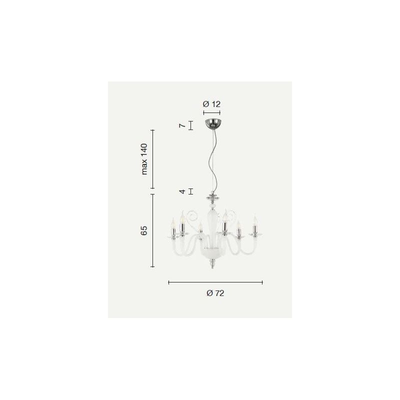 DEBUSSY LAMPADARIO CLASSICO A 6 LUCI IN VETRO SOFFIATO E CRISTALLO IN 5 COLORI ONDALUCE CICIRIELLO - Cristalensi Shop Online