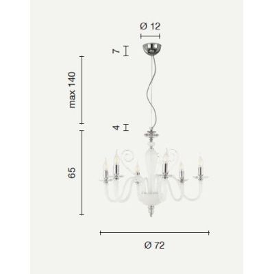 DEBUSSY LAMPADARIO CLASSICO A 6 LUCI IN VETRO SOFFIATO E CRISTALLO IN 5 COLORI ONDALUCE CICIRIELLO - Cristalensi Shop Online