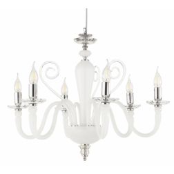 DEBUSSY LAMPADARIO CLASSICO A 6 LUCI IN VETRO SOFFIATO E CRISTALLO IN 5 COLORI ONDALUCE CICIRIELLO - Cristalensi Shop Online