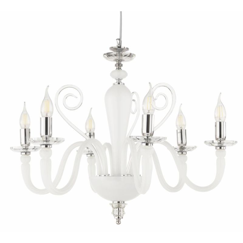 DEBUSSY LAMPADARIO CLASSICO A 6 LUCI IN VETRO SOFFIATO E CRISTALLO IN 5 COLORI ONDALUCE CICIRIELLO - Cristalensi Shop Online