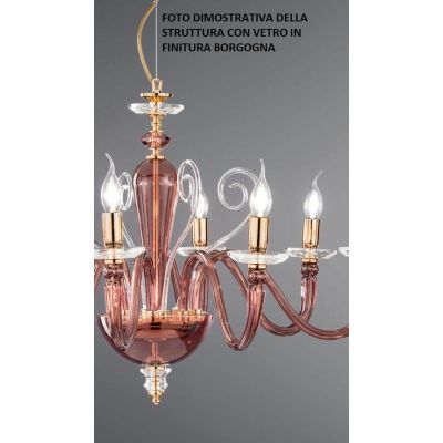 DEBUSSY LAMPADARIO CLASSICO A 6 LUCI IN VETRO SOFFIATO E CRISTALLO IN 5 COLORI ONDALUCE CICIRIELLO - Cristalensi Shop Online