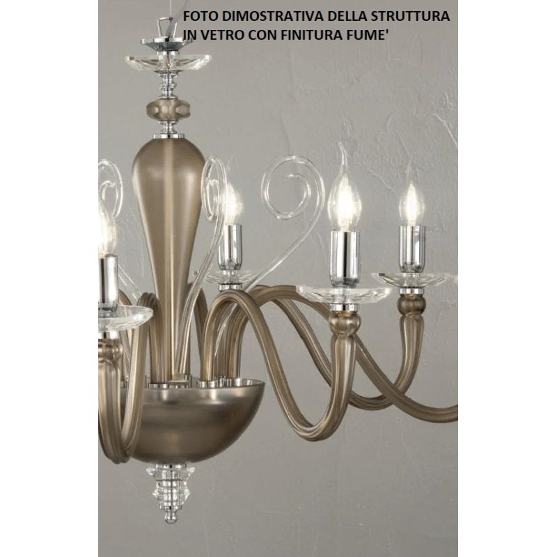 DEBUSSY LAMPADARIO CLASSICO A 6 LUCI IN VETRO SOFFIATO E CRISTALLO IN 5 COLORI ONDALUCE CICIRIELLO - Cristalensi Shop Online