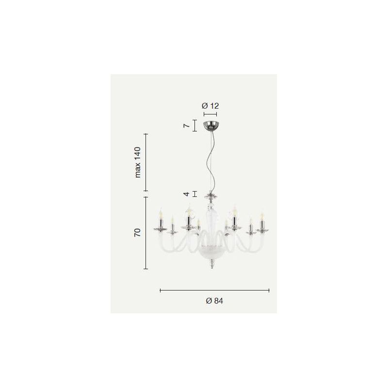 DEBUSSY 8 LUCI LAMPADARIO CLASSICO IN VETRO SOFFIATO 5 COLORI E CRISTALLO DI ONDALUCE ONDALUCE CICIRIELLO - Cristalensi Shop Onl