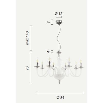 DEBUSSY 8 LUCI LAMPADARIO CLASSICO IN VETRO SOFFIATO 5 COLORI E CRISTALLO DI ONDALUCE ONDALUCE CICIRIELLO - Cristalensi Shop Onl