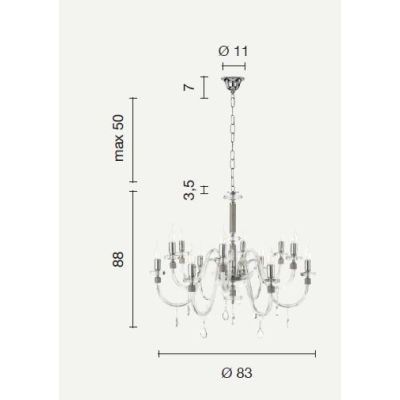 DIDO LAMPADARIO CLASSICO A 12 LUCI IN VETRO E CRISTALLO DISPONIBILE IN 5 FINITURE COLORE ONDALUCE CICIRIELLO - Cristalensi Shop