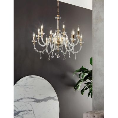 DIDO LAMPADARIO CLASSICO A 12 LUCI IN VETRO E CRISTALLO DISPONIBILE IN 5 FINITURE COLORE ONDALUCE CICIRIELLO - Cristalensi Shop