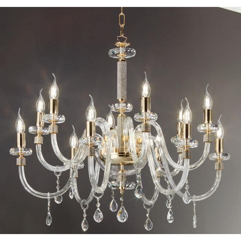 DIDO LAMPADARIO CLASSICO A 12 LUCI IN VETRO E CRISTALLO DISPONIBILE IN 5 FINITURE COLORE ONDALUCE CICIRIELLO - Cristalensi Shop