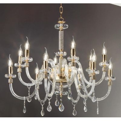 DIDO LAMPADARIO CLASSICO A 12 LUCI IN VETRO E CRISTALLO DISPONIBILE IN 5 FINITURE COLORE ONDALUCE CICIRIELLO - Cristalensi Shop