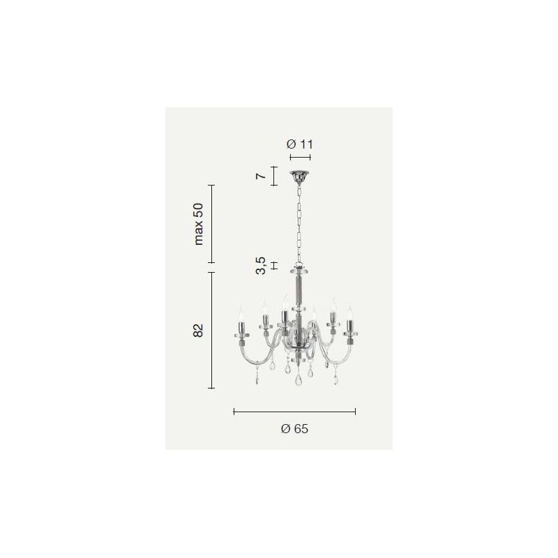 DIDO LAMPADARIO CLASSICO A 6 LUCI IN VETRO E CRISTALLO 5 FINITURE COLORE DI ONDALUCE ONDALUCE CICIRIELLO - Cristalensi Shop Onli