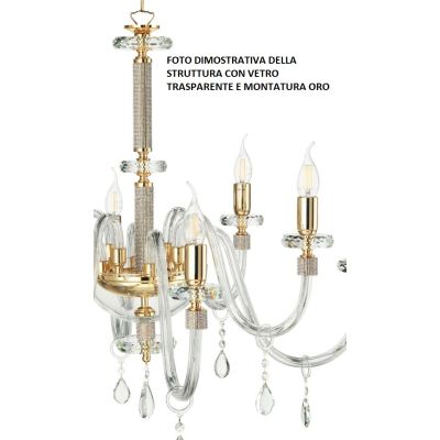 DIDO LAMPADARIO CLASSICO A 6 LUCI IN VETRO E CRISTALLO 5 FINITURE COLORE DI ONDALUCE ONDALUCE CICIRIELLO - Cristalensi Shop Onli