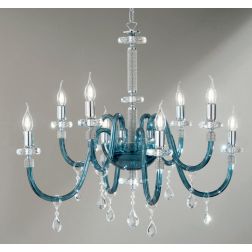 DIDO LAMPADARIO CLASSICO A 8 LUCI IN VETRO E CRISTALLO 5 FINITURE COLORE ONDALUCE CICIRIELLO - Cristalensi Shop Online