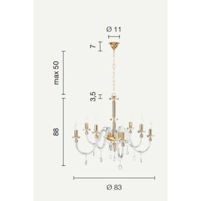 DIDO LAMPADARIO CLASSICO A 8 LUCI IN VETRO E CRISTALLO 5 FINITURE COLORE ONDALUCE CICIRIELLO - Cristalensi Shop Online