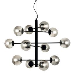 ELISEO SOSPENSIONE 12 LUCI MODERNO METALLO FINITURA ORO O NERA CON SFERE IN VETRO TRASPARENTE ONDALUCE CICIRIELLO - Cristalensi 2