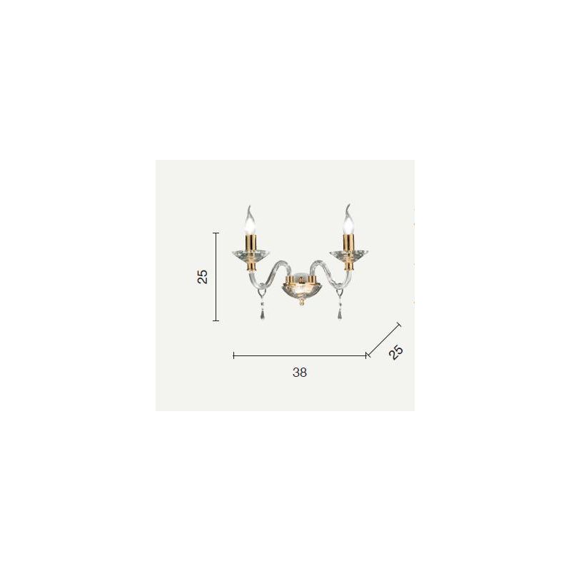 FIAMMA APPLIQUE A 2 LUCI STILE CLASSICO IN VETRO E CRISTALLO CON FINITURA ORO DI ONDALUCE ONDALUCE CICIRIELLO - Cristalensi Shop