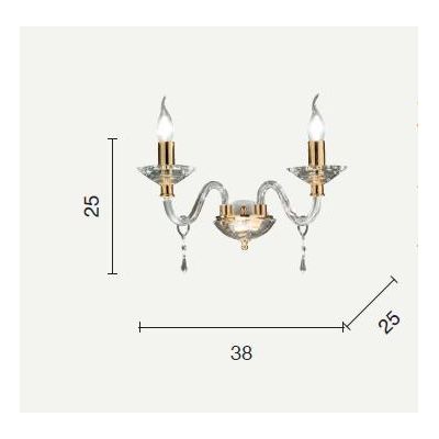 FIAMMA APPLIQUE A 2 LUCI STILE CLASSICO IN VETRO E CRISTALLO CON FINITURA ORO DI ONDALUCE ONDALUCE CICIRIELLO - Cristalensi Shop