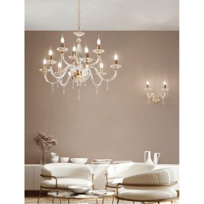 FIAMMA APPLIQUE A 2 LUCI STILE CLASSICO IN VETRO E CRISTALLO CON FINITURA ORO DI ONDALUCE ONDALUCE CICIRIELLO - Cristalensi Shop