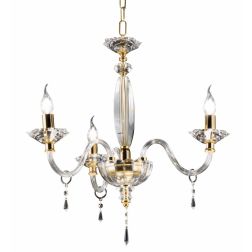 FIAMMA 3 LUCI LAMPADARIO A SOSPENSIONE CLASSICO IN VETRO E CRISTALLO FINITURA ORO DI ONDALUCE ONDALUCE CICIRIELLO - Cristalensi