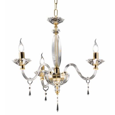 FIAMMA 3 LUCI LAMPADARIO A SOSPENSIONE CLASSICO IN VETRO E CRISTALLO FINITURA ORO DI ONDALUCE ONDALUCE CICIRIELLO - Cristalensi