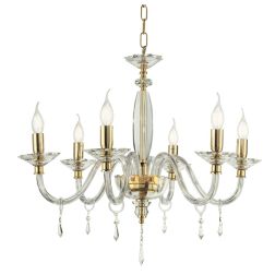 FIAMMA 6 LUCI LAMPADARIO A SOSPENSIONE CLASSICO IN VETRO E CRISTALLO FINITURA ORO DI ONDALUCE ONDALUCE CICIRIELLO - Cristalensi