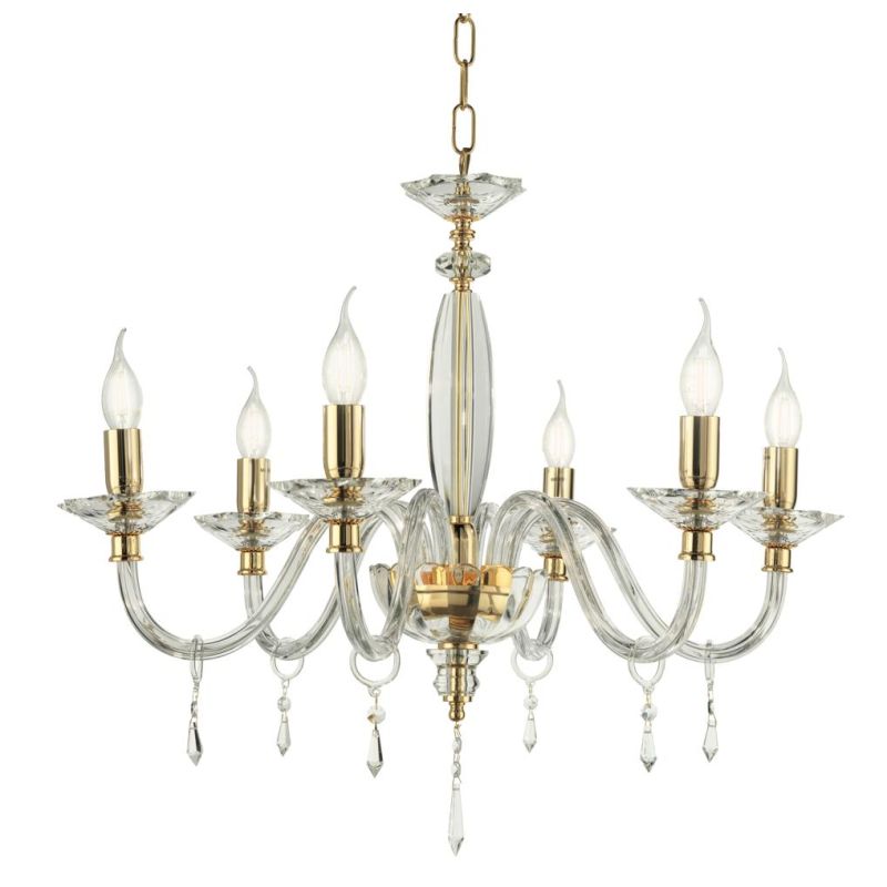 FIAMMA 6 LUCI LAMPADARIO A SOSPENSIONE CLASSICO IN VETRO E CRISTALLO FINITURA ORO DI ONDALUCE ONDALUCE CICIRIELLO - Cristalensi
