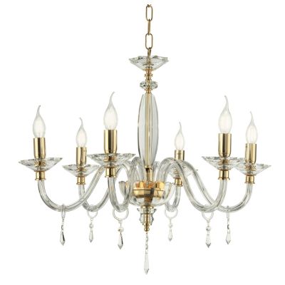FIAMMA 6 LUCI LAMPADARIO A SOSPENSIONE CLASSICO IN VETRO E CRISTALLO FINITURA ORO DI ONDALUCE ONDALUCE CICIRIELLO - Cristalensi