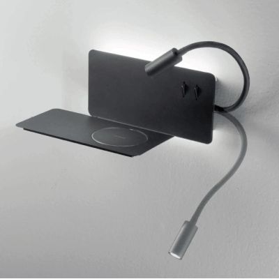 FLAT APPLIQUE LATO SINISTRO PORTA USB, CARICATORE WIRELESS,SPOT ORIENTABILE PER CAMERA DA LETTO ONDALUCE CICIRIELLO - Cristalens