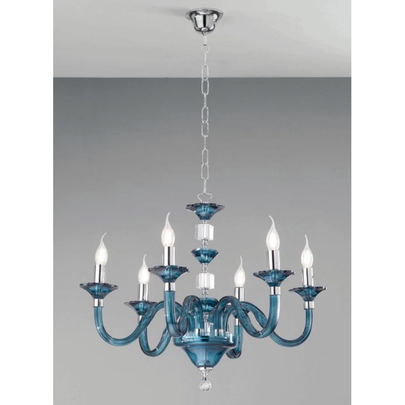 GALA 6 LUCI LAMPADARIO CLASSICO ED ELEGANTE IN CRISTALLO E VETRO IN 6 FINITURE COLORE ONDALUCE CICIRIELLO - Cristalensi Shop Onl