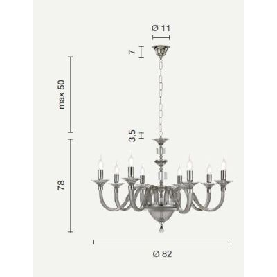 GALA LAMPADARIO IN VETRO IN 6 FINITURE COLORE CON PARTICOLARI IN CRISTALLO CLASSICO ONDALUCE CICIRIELLO - Cristalensi Shop Onlin
