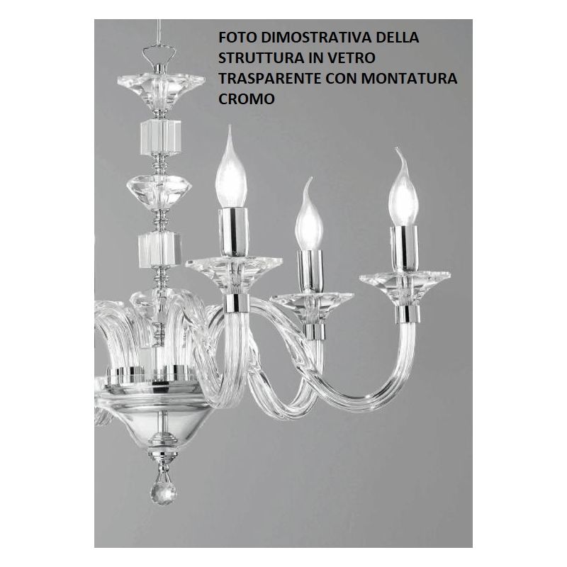 GALA LAMPADARIO IN VETRO IN 6 FINITURE COLORE CON PARTICOLARI IN CRISTALLO CLASSICO ONDALUCE CICIRIELLO - Cristalensi Shop Onlin