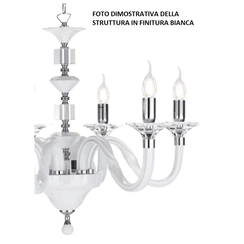 GALA LAMPADARIO IN VETRO IN 6 FINITURE COLORE CON PARTICOLARI IN CRISTALLO CLASSICO ONDALUCE CICIRIELLO - Cristalensi Shop Onlin