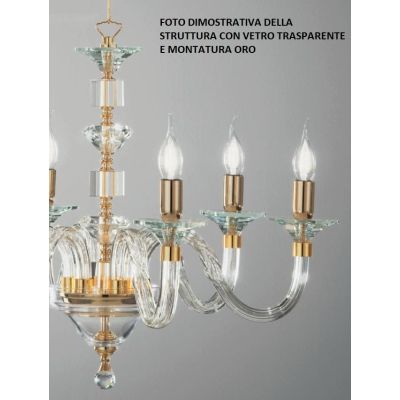 GALA LAMPADARIO IN VETRO IN 6 FINITURE COLORE CON PARTICOLARI IN CRISTALLO CLASSICO ONDALUCE CICIRIELLO - Cristalensi Shop Onlin