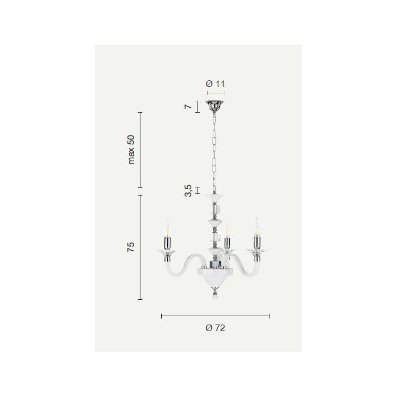 GALA 3 LUCI LAMPADARIO CLASSICO ED ELEGANTE IN CRISTALLO E VETRO 6 COLORI DI ONDALUCE ONDALUCE CICIRIELLO - Cristalensi Shop Onl