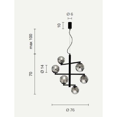 GIZAH LAMPADARIO 6 LUCI BIANCO, ORO O NERO DIAMETRO 80 CM LAMPADINE LED SOSTITUIBILI ONDALUCE CICIRIELLO - Cristalensi Shop Onli