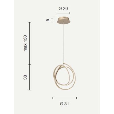GOLDEN 35 SOSPENSIONE A LAMPADARIO IN ORO OPACO DA 28W LED DI ONDALUCE ONDALUCE CICIRIELLO - Cristalensi Shop Online
