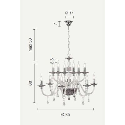 LIVIA LAMPADARIO A SOSPENSIONE CLASSICO IN VETRO E CRISTALLO 12 LUCI BIANCO,FUME,OTTANIO O TORTORA ONDALUCE CICIRIELLO - Cristal