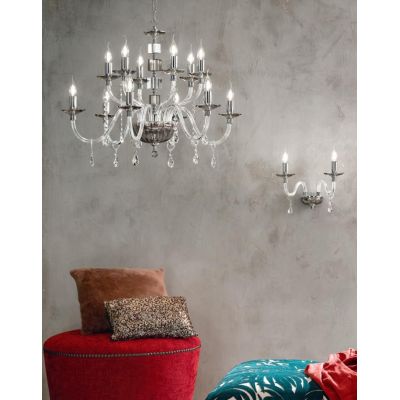 LIVIA LAMPADARIO A SOSPENSIONE CLASSICO IN VETRO E CRISTALLO 12 LUCI BIANCO,FUME,OTTANIO O TORTORA ONDALUCE CICIRIELLO - Cristal