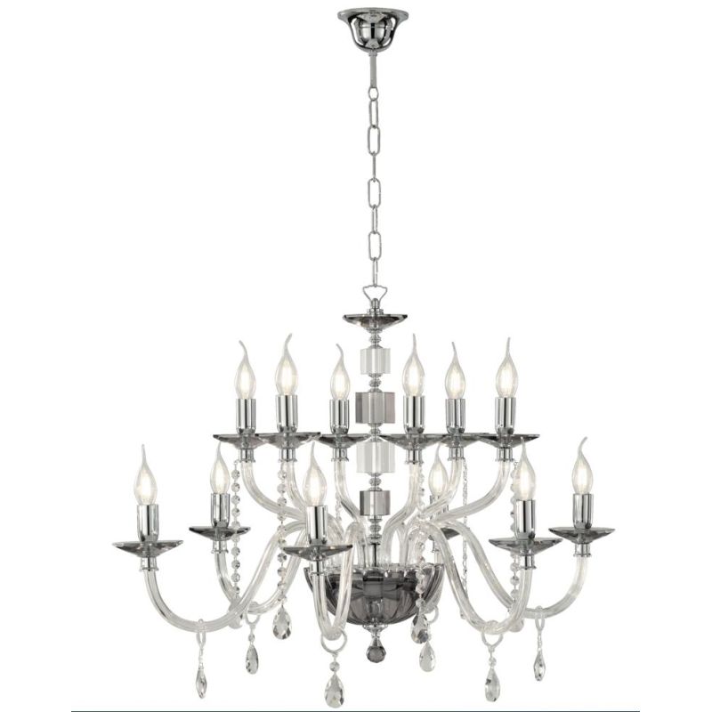 LIVIA LAMPADARIO A SOSPENSIONE CLASSICO IN VETRO E CRISTALLO 12 LUCI BIANCO,FUME,OTTANIO O TORTORA ONDALUCE CICIRIELLO - Cristal