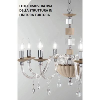 LIVIA LAMPADARIO A SOSPENSIONE CLASSICO IN VETRO E CRISTALLO 12 LUCI BIANCO,FUME,OTTANIO O TORTORA ONDALUCE CICIRIELLO - Cristal