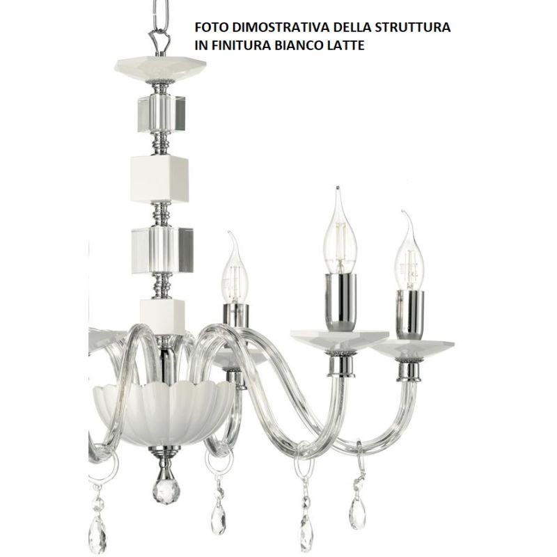 LIVIA LAMPADARIO A SOSPENSIONE CLASSICO IN VETRO E CRISTALLO 12 LUCI BIANCO,FUME,OTTANIO O TORTORA ONDALUCE CICIRIELLO - Cristal